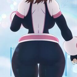 purpleguyri riley_moore_(artist) huge_ass thick_thighs pinup 1girl 1girls tagme ochako_uraraka ochako_uraraka_(hero_outfit) my_hero_academia uraraka_ochako uraraka_ochako_(hero_outfit) uraraka_ochaco wide_hips hidden_face bubble_butt bubble_ass child_bearing_hips