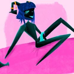 alien alien_girl alien_humanoid corru.observer gakvu_(corru.observer) horns jewelry lidded_eyes no_breasts nude pink_cum post-orgasm simple_background teal_penis weird_penis weird_proportions