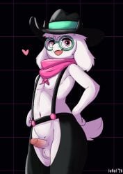 1boy balls belly belly_button clothed clothing deltarune heart lonal male male_only mammal penis ralsei ralsei_(deltarune) ralsei_with_white_fur tail testicles toby_fox undertale_(series)