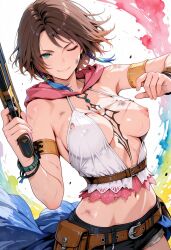 1girls ai_generated female female_only final_fantasy final_fantasy_x final_fantasy_x-2 ripped_clothing solo solo_female tagme torn_clothes wardrobe_malfunction yuna
