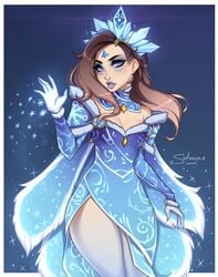 blue_eyes brown_hair cosplay crystal_maiden dota_2 dressed female original original_character satanya snow tagme