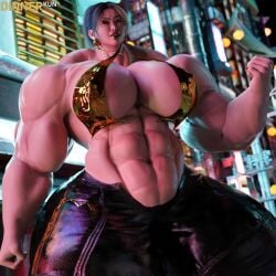 1female 1girls 3d asian_female black_legwear building building_background dinner-kun female female_only fempecs fists_clenched giantess gold_bra gold_earrings gold_eyeliner gold_lipstick gold_makeup humongous_muscles hyper_muscles junko_(dinner-kun) looking_at_viewer mature mature_body mature_figure mature_woman milf mini_giantess mommy muscle_mommy muscles muscular muscular_abs muscular_arms muscular_biceps muscular_female muscular_legs muscular_shoulders muscular_thighs night night_sky no_shirt pecs shirtless solo solo_female zipper_down