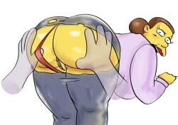 ass_focus chubby doris_freedman fat hands_on_ass looking_at_viewer looking_back_at_viewer perspective ripped_pants the_simpsons