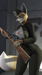 1girls 3d andrey_4k anthro anthro_only ass big_ass big_breasts canine female fox furry huge_breasts mammal nipples open_mouth partially_clothed presenting shadow sniper_rifle solo source_filmmaker tail teeth thick_thighs warfaremachine weapon