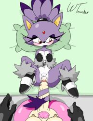 2girls amy_rose bindi black_gloves black_shoes blaze_the_cat brown_gloves eyelashes fur furry futa_pov futanari fuzzy_handcuffs goth handcuffs imminent_anal large_breasts large_penis poking ponytail pubic_hair puffy_anus purple_eyeshadow purple_fur pussy red_eyes small_breasts sonic_(series) tail tail_grab vagina wigglytuffmaster