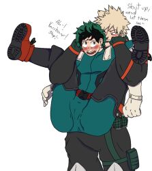 bakugou_katsuki blush carrying cuntboy dominant_male embarrassed flustered gay izuku_midoriya my_hero_academia submissive_male suggestive_pose