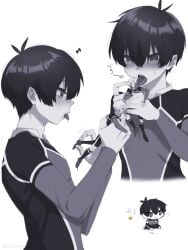 black_hair blue_lock blush blushing_face blushing_male cute_expression gay gay_male isagi_yoichi male male/male male_focus michael_kaiser pleasure_face shinashina smash soccer_jersey tounge_out yaoi