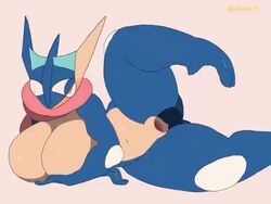 1boy 1girls 4:3 abunaiesennyou_san amphibian animated anthro anthrofied ass blue_skin breasts chubby disembodied_penis feet female frog greninja huge_ass huge_breasts leg_up long_tongue male nintendo penetration penis pink_eyes pokémon_(species) pokemon pokemon_(species) pokemon_xy pussy sex simple_background spread_legs text thick_thighs vaginal_penetration video_games watermark wide_hips