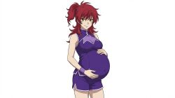 ai_generated bloated_belly bloated_stomach bloated_tummy female_villain freckles freckles_on_face ginger ginger_female ginger_hair gundam_00 large_breasts nena_trinity ponytail ponytail_female pregnant pregnant_belly pregnant_female red-haired_female villainess yellow-eyed_female