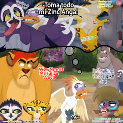 3girls 4boys 5_fingers all_fours anga_(tlg) annoyed anthro anthro_penetrated ass ass_focus beak besthe big_teeth bird_girl bird_wings biting blue_fur breasts brown_hair bunga cheetah claws crazy_eyes crazy_smile curifeos curimomo curvy_figure dialogue digital_media_(artwork) disney doomverse dream eagle egret embarrassed evil_container fangs fuli fuli_(tlg) furry furry_female furry_male furry_only furry_tail golden_fur grabbing_ass grabbing_from_behind gray_fur hallucination hippopotamid interspecies jerking kion kion_(the_lion_guard) lion lion_boy lion_ears makini masturbation medium_breasts meme meme_reference moaning moaning_in_pleasure monkey monkey_girl multiple_boys multiple_girls muscles muscular_male naked naked_female no_genitals nsfw ono purple_fur puvlodoran red_hair reference_image round_ass sexy sexy_pose shocked spanish_text spots standing stupid the_lion_guard the_lion_king thinking tongue tongue_out twitter_username white_fur white_hair yellow_fur