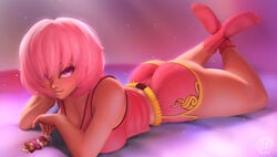 1girls ass big_ass dat_ass feet female female_only looking_at_viewer neozoa nz_naughty pink_eyes pink_hair solo toes