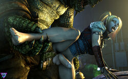 1boy 1futa 3d absurdres alternate_version_available balls barefoot batman:_arkham_knight batman_(series) big_penis dc dc_comics dickgirl dirty_feet dirty_soles erection feet from_behind futanari harley_quinn harley_quinn_(arkham) harley_quinn_(arkham_knight) highres khornflakesfm killer_croc male male_on_futa open_mouth penis sex soles source_filmmaker spread_legs testicles toes tongue tongue_out