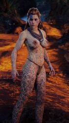 1girls 3d accurate_art_style aloy alternate_body_type alternate_breast_size amazon bare_breasts bare_nipples big_breasts breasts curvy dirty dirty_skin female female_only game_screenshot ginger_hair green_eyes horizon_forbidden_west horizon_zero_dawn large_breasts lava loincloth long_hair muscular_female necklace nude_female nude_mod official_style orange_hair stabding standing toned toned_female tribal_markings volcano