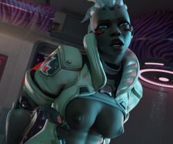1girls 3d 3d_(artwork) big_breasts blizzard_entertainment blue_eyes breasts breasts_out canadian chocolate_girl cybernetic_arm cybernetics cyborg cyborg_girl dark-skinned_female dark_skin dreadlocks ebony ebony_female female gilf gretdb grey_hair muscular muscular_female nipples old old_woman overwatch overwatch_2 pleasure_face sojourn_(overwatch)