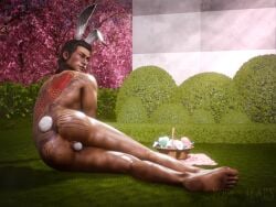 3d animal_ears animal_tail ass_focus back_tattoo back_view basket big_ass black_hair blanket blender blender_(software) blush bunny_ears bunny_tail bushes cherry_blossoms cuntboy cuntboy_focus easter easter_basket easter_bunny easter_egg egg_in_pussy egg_laying from_back garden grass intersex koi_fish_tattoo koitears laying laying_on_ground laying_on_side like_a_dragon_(series) looking_back male_only muscles muscular natural_lighting nishikiyama_akira outside outside_nudity picnic picnic_blanket pout pouting pouty_lips presenting_hindquarters pussy pussy_focus ryuu_ga_gotoku side_eye side_eye_at_viewer solo stretched_pussy stuffed_pussy tattoo turning_head watermark yakuza_(series)