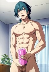 ahegao ai_generated anal ass_focus byleth_(fire_emblem)_(male) comfyui cum_drip drooling fire_emblem from_behind gay intense_sex male male/male masterbation muscular muscular_male oiled shiny_skin stable_diffusion sweat tongue_out