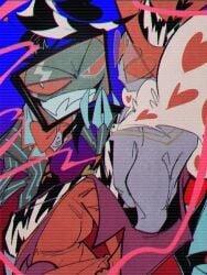 holding_hands looking_back screen smirk smirking_at_viewer valentino_(hazbin_hotel) vox_(hazbin_hotel)