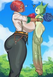 1boy 1girls ai_generated crossover female generation_3_pokemon giovanna_(guilty_gear) guilty_gear hanging_penis holding_partner huge_ass huge_cock huge_thighs human large_ass large_breasts large_penis looking_at_penis male male_pokemon/female_human pokemon pokemon_(species) pokemon_oras pokemon_rse pokephilia pokse roselia shocked_expression skimpy skimpy_clothes thick_thighs weird_crossover