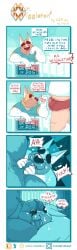 absurd_res anthro anthro_on_anthro anthro_penetrated anthro_penetrating anthro_penetrating_anthro balls blue_clothing blue_shirt blue_t-shirt blue_topwear bodily_fluids bulge canid canine canis chocolateandmilk clothing comic cum cum_on_face domestic_dog duo erection faceless_anthro faceless_character faceless_human faceless_male front_view fur genital_fluids genitals head_tuft hi_res human humanoid_genitalia humanoid_penis male male_anthro male_human mammal mother_(lore) nude obese obese_anthro obese_human obese_male overweight overweight_anthro overweight_human overweight_male parent_(lore) penetration penis penis_in_mouth richard_(chocolateandmilk) sex shirt side_view t-shirt topwear tuft vein veiny_penis white_body white_fur yellow_body yellow_fur