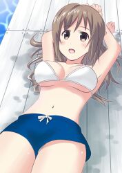 1girls 2d 2d_(artwork) 2d_artwork arm_behind_head armpits arms_behind_head bare_armpits bare_arms bare_belly bare_chest bare_hands bare_legs bare_midriff bare_navel bare_shoulders bare_skin bare_thighs belly belly_button big_boobs big_breasts bikini bikini_top blue_shorts breasts brown-eyed_female brown-haired_female brown_eyes brown_hair busty busty_female busty_girl collarbone digital digital_art digital_drawing digital_drawing_(artwork) digital_media digital_media_(artwork) drawing elbows exposed_armpits exposed_arms exposed_belly exposed_chest exposed_legs exposed_midriff exposed_navel exposed_shoulders exposed_skin exposed_thighs female female_focus female_only fingers from_above groin halterneck hand_behind_head hands_behind_head inframammary_fold large_boobs large_breasts lean_figure long_hair looking_at_viewer looking_up looking_up_at_viewer magbushi midriff narrow_waist navel open_mouth open_mouth_smile parted_lips poolside shorts slender_body slender_waist slim_female slim_waist solo swimsuit swimwear tateishi_ayame tetsudou_musume thick_thighs thighs tongue underboob upper_body white_bikini white_bikini_top white_swimsuit white_swimwear