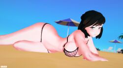 rwby arrancon summer_rose 1girls solo_female half-dressed half_naked half_naked_female black_hair black_hair_female long_hair long_hair_female milf silver_eyes pose posing beach ocean