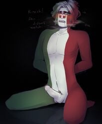 blue_eyes blush countryhumans curly_hair drooling erect_nipple erect_nipples fascist_italy_(countryhumans) green_body green_hair green_skin hair_bun male male_only nipple_erection red_body red_hair red_skin solo solo_male sweat sweatdrop white_body white_hair white_penis white_skin