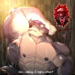 bara barazoku furry furry_male male_only muscular_male anthro 2boys himbo stupid wolf gray_fur cap in_shower showering shower armpit_hair armpit bicep bicep_licking trend meme sxqnl_(artist) anti_furry enemies angry_expression anger_symbol angry jason_(sxqnl) elliot_(sxqnl) furry_and_human moustache original_character original musk musk_clouds sweat sweaty gay gay_male