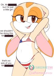 1girls american_flag_bikini animal_ears anthro anthro_female anthro_only anthro_solo big_tooth brown_eyes brown_nose buckteeth bunny bunny_girl cotton_tail cream_fur cream_the_rabbit cub dialogue english english_text eyelashes female female_cub female_only flirting flirting_look flirty fur furry furry_female furry_only gatomonlover lagomorph litte_girl little_girl long_ears mammal mobian_(species) open_mouth panties rabbit rabbit_ears rabbit_girl rabbit_tail sega sexy_pose small_breasts solo solo_anthro solo_female sonic_(series) sonic_team sonic_the_hedgehog_(series) tail tan_fur text thick thick_butt thick_thighs video_games wide_hips young young_anthro young_female younger_female