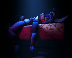 3d_(artwork) animatronic anthro byt-e cuffs_(clothing) digital_media_(artwork) five_nights_at_freddy's five_nights_at_freddy's_2 furniture genitals green_eyes hi_res lagomorph leporid machine male mammal nude penis rabbit robot scottgames solo table toy_bonnie_(fnaf)
