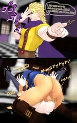 14_dicks 2boys 3d anal_sex ass balls bara blonde_hair boots brown_eyes clothed clothing cum cum_in_ass cum_inside dio_brando dominated english_text gay humiliated instant_loss_2koma jojo's_bizarre_adventure jonathan_joestar male male/male male_only mating_press penetration phantom_blood step-incest text thick_thighs yaoi