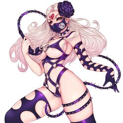 1girls bdsm big_breasts breasts choker female female_only kaijin_hime_do-s kuchicute mask one-punch_man purple_clothes red_eyes solo tight_clothing whip white_hair