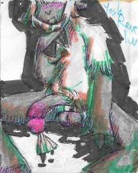 anthro balls big_penis blush bodily_fluids bound bovid bread caprine colored crisanto_(yoshreveluv) cum cum_puddle ejaculation erection food fur genital_fluids genitals hair holding_food holding_object hooves humanoid_genitalia humanoid_penis long_penis male mammal marker_(artwork) mixed_media nude object_in_penis object_in_urethra object_insertion pen_(artwork) penetration penile penis puddle shaded sheep skinny solo tied_balls traditional_media_(artwork) urethral urethral_penetration yoshreveluv
