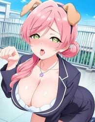100_kanojo arched_back barely_contained_breasts dog_ears dog_girl hanazono_hahari huge_breasts looking_at_viewer seductive_look tongue_out