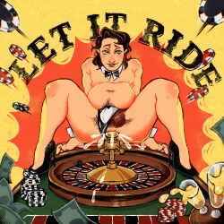 anal anal_insertion anal_penetration anal_sex barely_clothed biting_lip bright_colors bush butch butch_lesbian buttplug cum_in_ass eyes_rolling_back gambling hairy_pussy let_it_ride(meme) male_only male_penetrated masturbation money_falling object_in_ass object_insertion object_sex objectophilia objectum roulette_table roulette_wheel solo solo_focus solo_male spinning_dildo spread_legs text top_surgery_scars trans_masc transgender transgender_man waiter_suit
