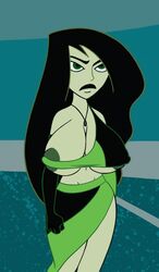 1girls alternate_breast_size disney dress edit female female_only green_skin huge_areolae huge_breasts human human_only kim_possible monkeyman_(artist) necklace puffy_areola screenshot screenshot_edit shego solo uncensored underboob visible_nipples