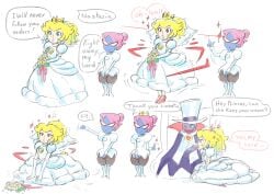 blonde_hair blowjob comic count_bleck cute dialogue domination domnirch dull_eyes education good_girl hypnosis hypnosis_sex lifeless_eyes mario_(series) mind_control nastasia obey paper_mario ponytail princess_peach red_eyes serval sexslave sitting slave slave_girl submissive submissive_female super sweat throne wedding_dress