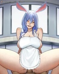 1boy animal_ears animated apron bare_shoulders blue_hair bouncing_breasts braid braided_ponytail breasts cowgirl_position ebunnyva female hair_between_eyes hololive hololive_japan indoors large_breasts long_hair looking_at_viewer mature_female moaning multicolored_hair naked_apron pekomama penis pov rabbit_ears rabbit_girl red_eyes ringoripple sex short_eyebrows sideboob smile sound squishsuccubus straddling straight tagme thick_eyebrows two-tone_hair uncensored vaginal_penetration video virtual_youtuber white_hair
