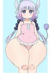 ass back_view big_ass blue_hair bottom_heavy female female_only huge_hips kanna_kamui long_hair miss_kobayashi's_dragon_maid pink_thong rear_view semi_nude shortstack shoulder_blades slim_waist tagme_(character) thick_thighs thighhighs thighs thong twintails wide_hips zami_doodles