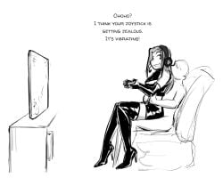 1boy 1girls black_and_white boot_fetish boots breasts celera_prime couple couple_(romantic) couple_sex cute dominant_female dominatrix domme domme_girl_and_gamer_boy elbow_gloves english english_text female femdom femdom_caption footwear funny gamer gaming gaming_headset gentle_femdom gloved_hands gloves goth_girl goth_girl_and_gamer_boyfriend high_heel_boots high_heels latex latex_boots latex_gloves leather leather_boots leather_gloves long-haired_female long_hair male monochrome olivia_(celera_prime) original original_character original_characters patent_boots romantic romantic_couple shoe_fetish shoes sitting_on_lap sitting_on_penis sitting_on_person skirt submissive_male teasing thigh_boots thighhigh_boots thighhighs thighs