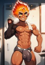 cocky69 ai_generated wakfu tristepin male male_only orange_hair fit fit_male fit_body jockstrap bulge big_bulge bulge_through_clothing bulge_under_clothes boner boner_in_pants boner_under_clothes boner_in_underwear