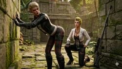 2girls 3d_animation against_the_wall against_wall ai_generated ass_grab ass_worship bayonetta bayonetta_3 big_ass blonde_female blonde_hair breasts caked_up cleavage clothing cordelia_starling dumptruck_ass dumptruck_butt grok grok_imagine groping groping_ass huge_ass hyper_ass licking_ass lollipop_chainsaw mp4 multicolored_hair pants_down pants_pulled_down plump_ass smothering_ass sound tagme thick_ass video viola_(bayonetta) white_panties yuri