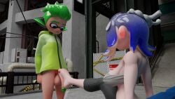 1boy 1boy1girl 1boys 1girl 1girls 3d 3d_(artwork) agent_4_(splatoon) clothed_female clothing cuttlefrsh_(splatoon) dominant_female feet feet_on_penis female foot foot_fetish foot_on_penis footjob footjob_with_legwear fully_clothed_female green_penis inkling inkling_boy large_penis male male_agent_4_(splatoon) manual nintendo octoling octoling_girl pale_skin pantsless_male penis public red_fingers red_toes self_upload shiver_(splatoon) shiver_hohojiro splagoonster splatoon splatoon_(series) splatoon_2 splatoon_3 submissive_male wo262_(3d_model_style)