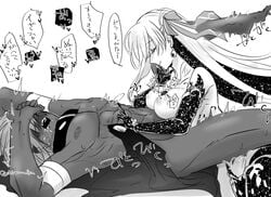1boy 1girls abs ashwatthama_(fate/grand_order) assertive bangs breasts covering_face cum cum_on_breasts dark-skinned_male dark_skin earrings fate/grand_order fate_(series) female hair_ribbon highres human jewelry kama_(fate/grand_order) long_hair male muscular muscular_male nipples paizuri penis ribbon shiromantou smile straight twitter_username