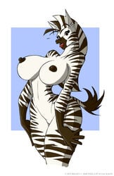 1girls anthro breast_expansion female hands_on_hips huge_breasts jolly_jack naked nude_female post_transformation solo stripes transformation wide_hips zebra