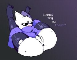 1female ass ass_bigger_than_head ass_focus asshole black_sclera blush blush_lines blushing burnt_pixels clawed_feet clawed_toes claws cub furry furry_female furry_only hoodie maykez oc oversized_clothes pussy ripped_clothing ripped_leggings tagme tights white_fur young