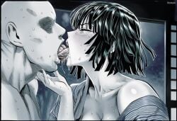 accurate_art_style ai_generated anime_coloring blunt_bangs curvy curvy_figure fubuki_(one-punch_man) greyscale indoors japanese_interior large_breasts mature_female monochrome one-punch_man sexy sexy_body short_hair stickyai toned toned_female