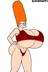 20th_century_fox 20th_century_studios ass big_ass big_breasts big_thighs blackmorty_(artist) blue_hair bouncing_breasts breasts bubble_ass bubble_butt edit exposed_torso female fox_corporation ginger_hair heels light-skinned_female light_skin marge_simpson matt_groening skin_edit smiling the_simpsons workout_clothes