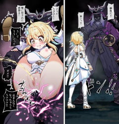 1boy 1girls anal anal_sex blonde_hair blus censored censored_pussy genshin_impact kairagi_(genshin_impact) lumine_(genshin_impact) mosaic_censoring one_breast_out peeing rape samurai sex translation_request yavuravu zavuravu