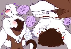 anthro asking_for_harder big_breasts big_butt black_nipples black_pussy bouncing_ass cat_boy chubby clit_sucking dialogue digital_media_(artwork) english_text furry_female furry_male legs_together licking_pussy oc oc_x_canon open_mouth original_character penetration side_view smaller_male sound_effects standing_sex story_in_picture sucking_pussy tail_wrapped_around_leg text text_bubble titties_bigger_than_head toriel uncensored undertale undertale_(series) vaginal_juices vaginal_sex watermark