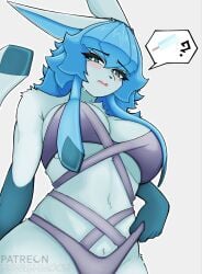 1girl 1girls 2026 2d 2d_artwork anthro anthro_focus anthro_only artist_logo artist_name asking big_boobs big_breasts blue_body blue_eyes blue_hair blue_skin blush blushing boobs bra breasts clothed clothing cute digital_drawing_(artwork) digital_media_(artwork) eeveelution female female_focus female_only food game_freak generation_4_pokemon glaceon grabbing_panties half-closed_eyes hi_res highres hot ice_cream looking_at_viewer nervous newishmoon nintendo panties pokemon pokemon_(species) sexy simple_background solo solo_female solo_focus speech_bubble strap straps tail text_bubble watermark white_background wholesome